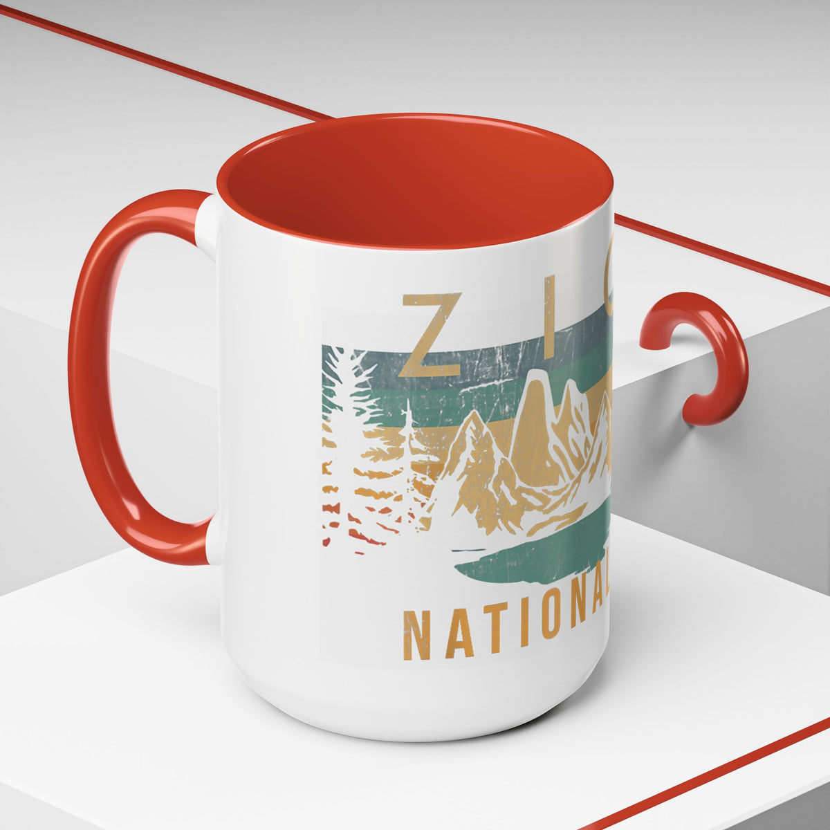 Zion National Park Mug - Ceramic Coffee Tea Cup with Vintage Mountain Sunset Design