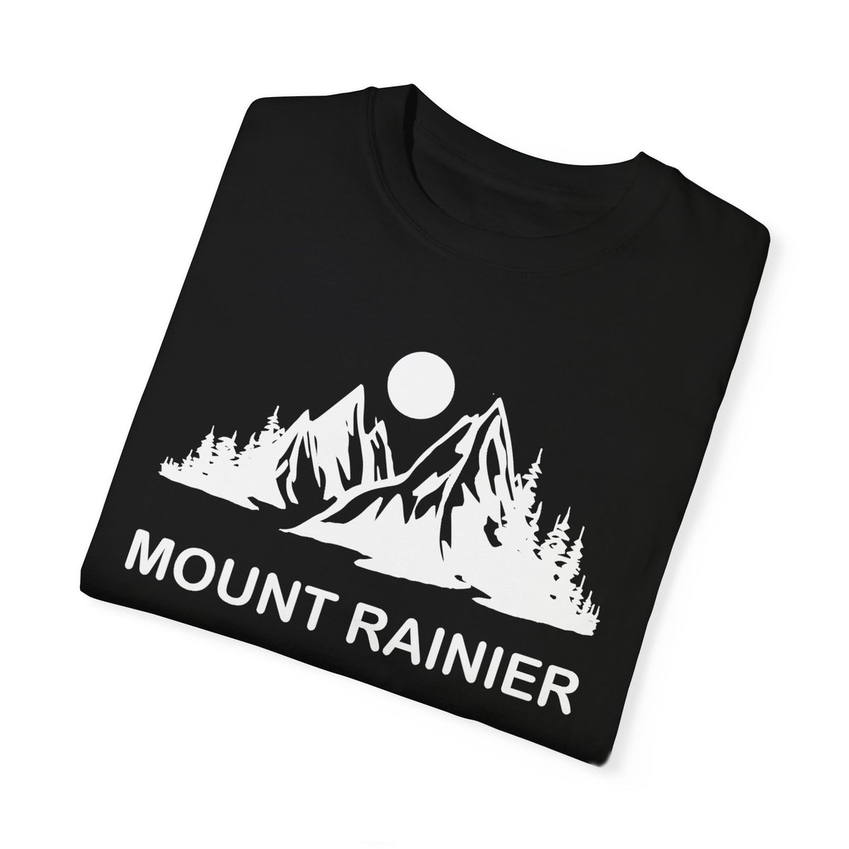 T-shirt featuring Mt. Rainier National Park with a mountain and trees design.