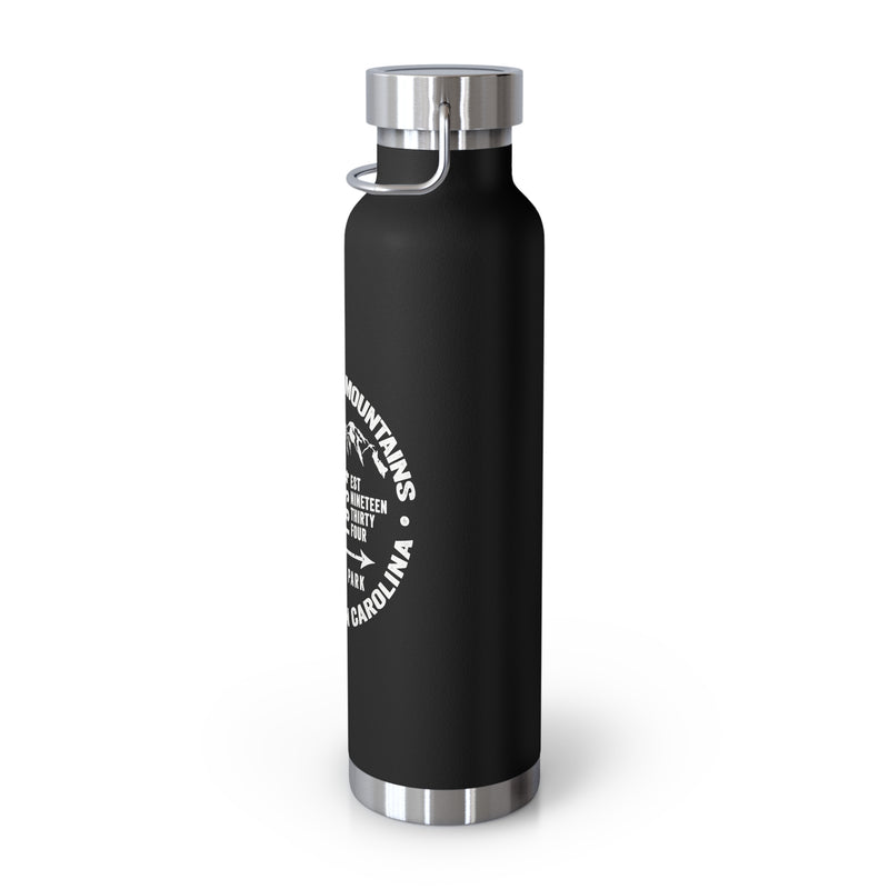 Stainless steel water bottle featuring a Great Smoky Mountains National Park design with a bear illustration and a durable powder-coated finish.