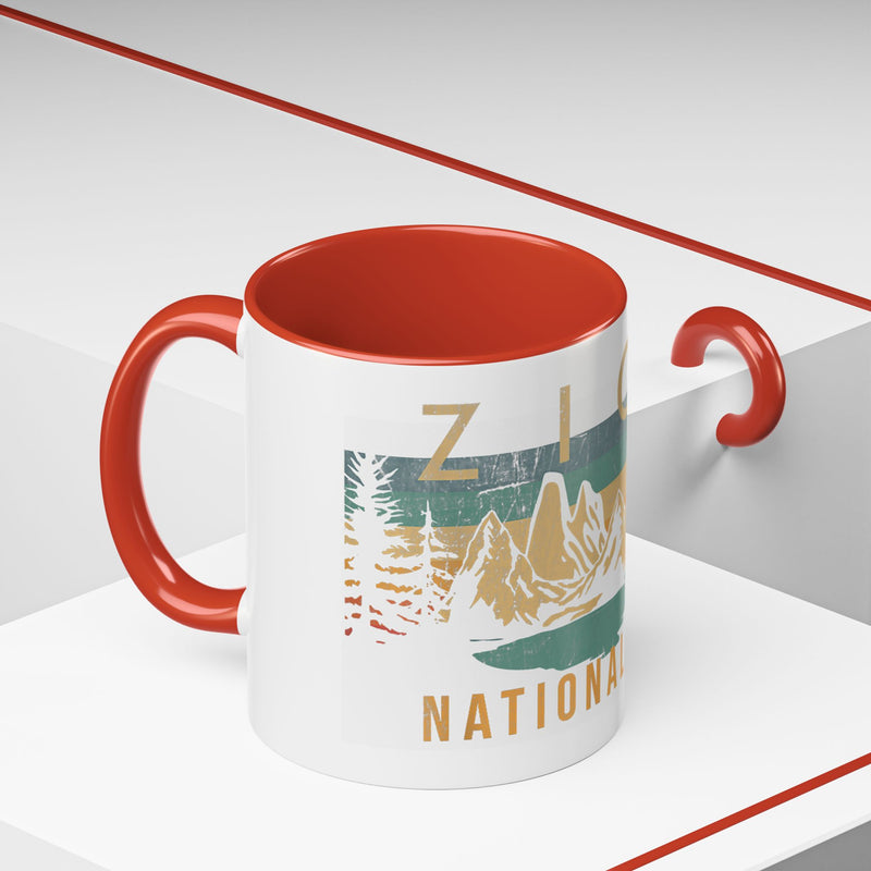 Zion National Park Mug - Ceramic Coffee Tea Cup with Vintage Mountain Sunset Design