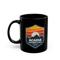 Ceramic coffee mug featuring a shield design with Acadia National Park.