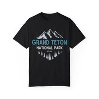 Grand Teton National Park T-shirt featuring a graphic of mountains and trees with "Est 1929" text.