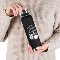 Image of an insulated souvenir bottle with a bear, trees, and mountain design, featuring the text "I'd Rather Be in the Smoky Mountains."