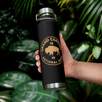 Grand Canyon National Park souvenir water bottle featuring a buffalo emblem design and stainless steel construction.