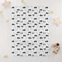 Woodland Animals Black and White Unisex Soft Fleece Baby Blanket