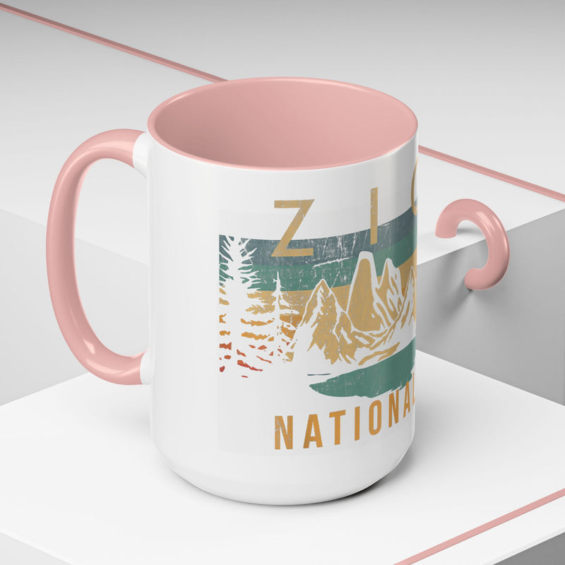 Zion National Park Mug - Ceramic Coffee Tea Cup with Vintage Mountain Sunset Design