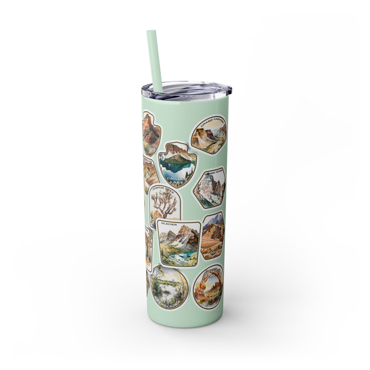 National Park Stamps Skinny Tumbler with Straw, 20oz