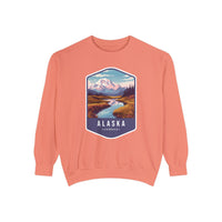 Cozy Alaska Juneau Sweatshirt - Scenic Mountain River Design - Unisex Garment-Dyed Cozy Fleece