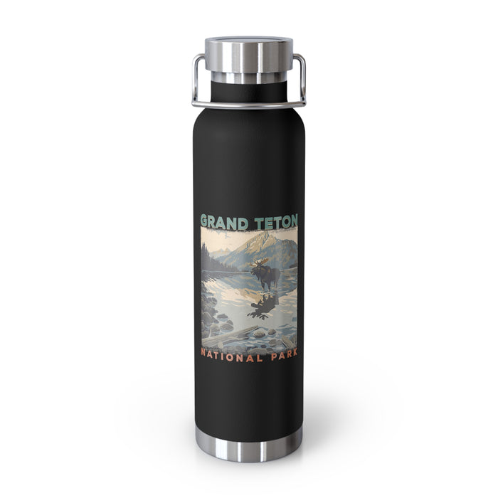 Grand Teton National Park souvenir water bottle featuring a scenic artwork design with stainless steel construction.