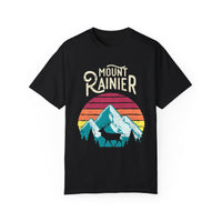 T-shirt featuring Mt. Rainier National Park with an elk and sunset design.