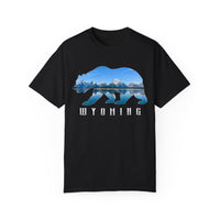 Grand Teton National Park T-shirt featuring a bear graphic design with a mountain and lake scene and "Wyoming" text.