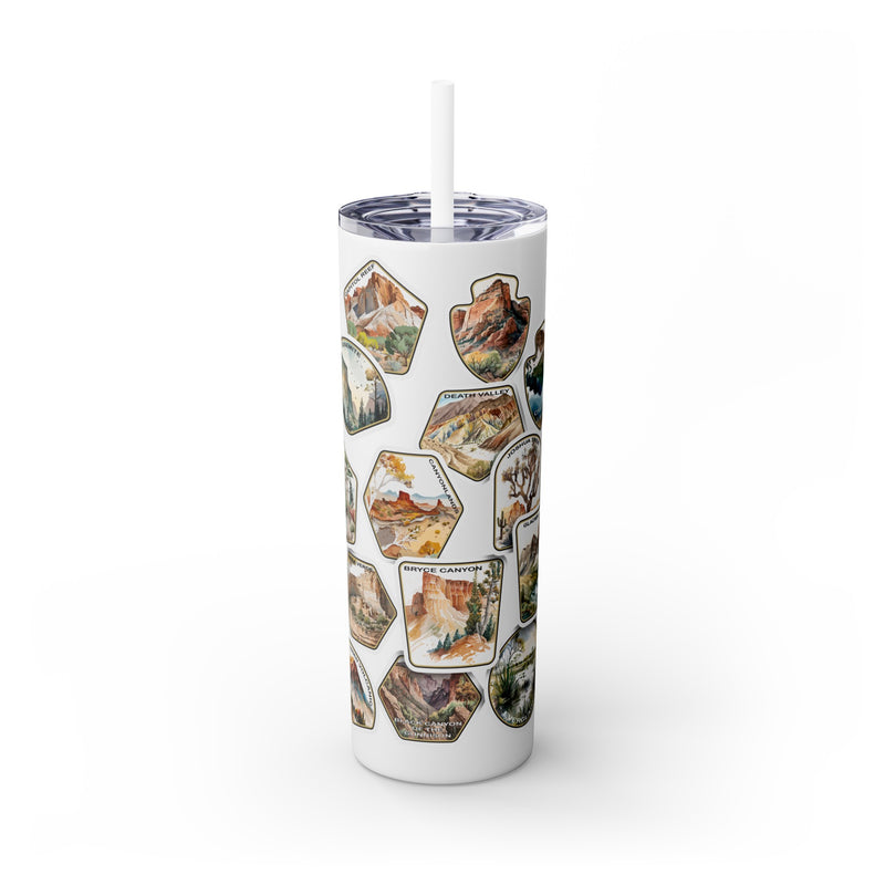 National Park Stamps Skinny Tumbler with Straw, 20oz