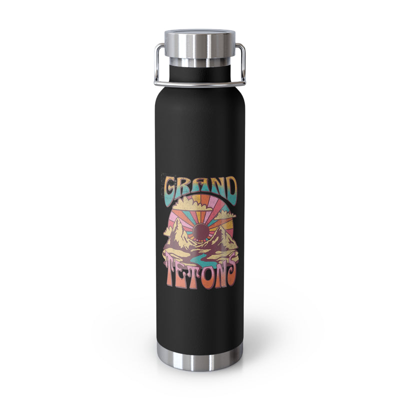 Grand Teton National Park souvenir water bottle featuring a retro art design with stainless steel construction.