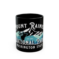 Mount Rainier National Park souvenir mug with elk and scenic mountain design