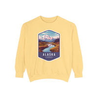 Cozy Alaska Juneau Sweatshirt - Scenic Mountain River Design - Unisex Garment-Dyed Cozy Fleece