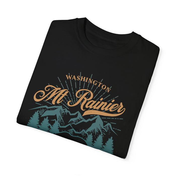 T-shirt featuring Mt. Rainier National Park with a bear and trees design.