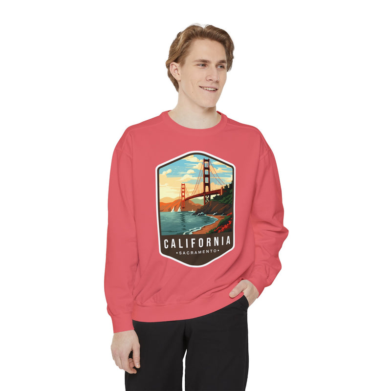 California Sweatshirt - Golden Gate Bridge Design - San Francisco Scenic Apparel - Unisex Garment-Dyed Cozy Fleece