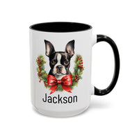 Personalized Boston Terrier Christmas Mug, Custom Dog Name Ceramic Mug, 11oz or 15oz