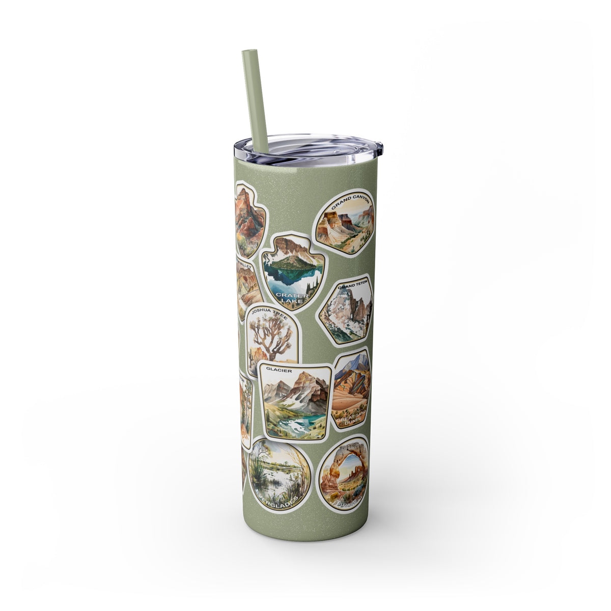 National Park Stamps Skinny Tumbler with Straw, 20oz