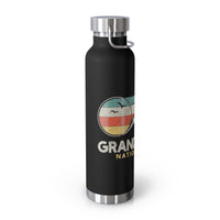 Grand Teton National Park souvenir water bottle featuring a mountain scene design with stainless steel construction.