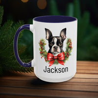 Personalized Boston Terrier Christmas Mug, Custom Dog Name Ceramic Mug, 11oz or 15oz