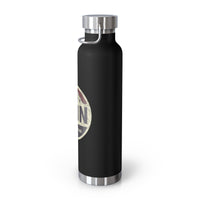 Image of a stainless steel water bottle featuring a design from Zion National Park in Utah.