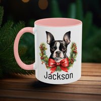 Personalized Boston Terrier Christmas Mug, Custom Dog Name Ceramic Mug, 11oz or 15oz