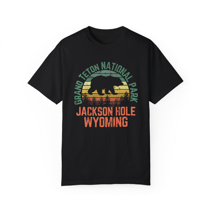 Grand Teton National Park T-shirt featuring a bear silhouette graphic with "Jackson Hole Wyoming" text.