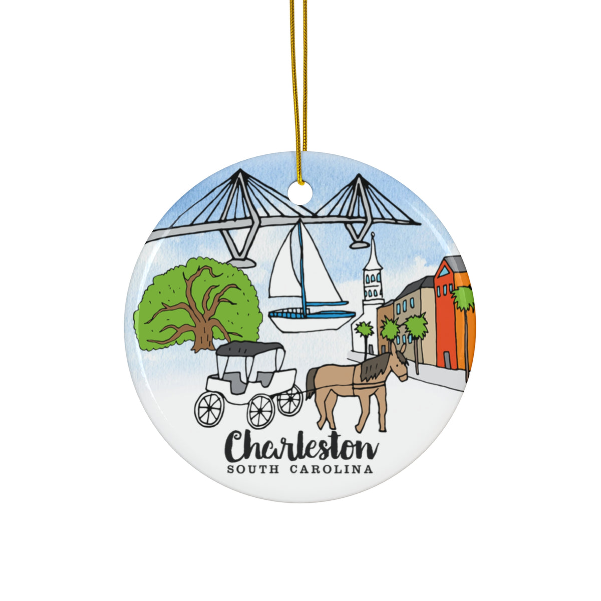 Charleston South Carolina Ceramic Ornament, Charleston Keepsake Souvenir With Free Shipping