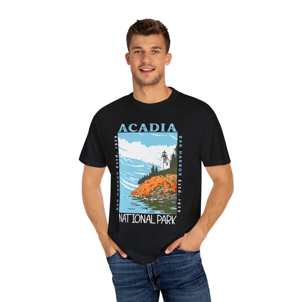 Acadia National Park Souvenir Tee with Lighthouse