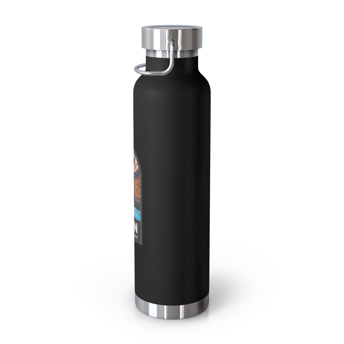 Image of a stainless steel water bottle featuring a design of The Narrows from Zion National Park in Utah.