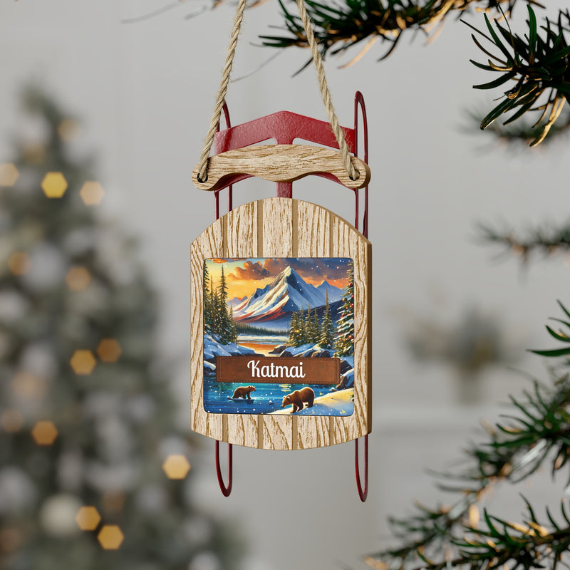 Katmai National Park Christmas Sled Ornament