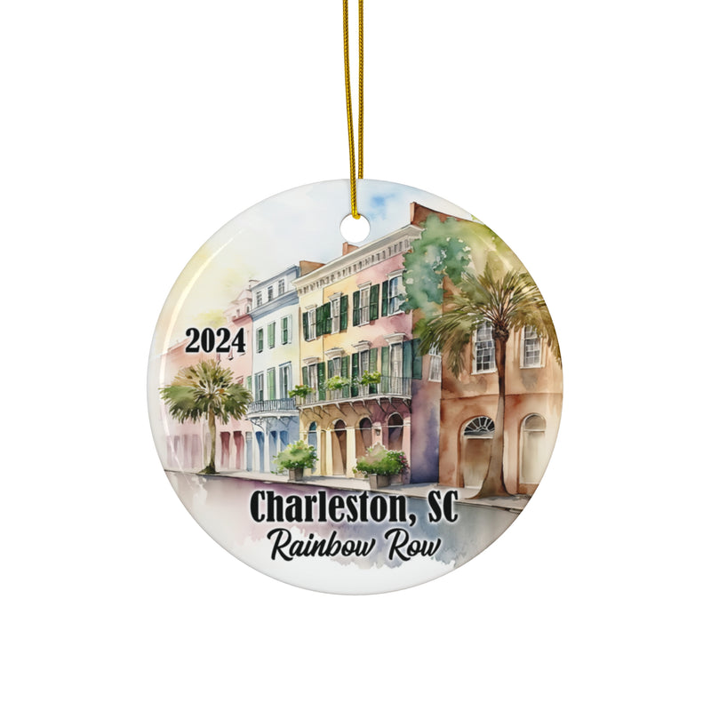 Charleston SC Rainbow Row Ceramic Ornament, 2024 Charleston Keepsake Souvenir With Free Shipping