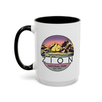 Ceramic mug featuring a mountain design of Zion National Park, perfect as a souvenir.