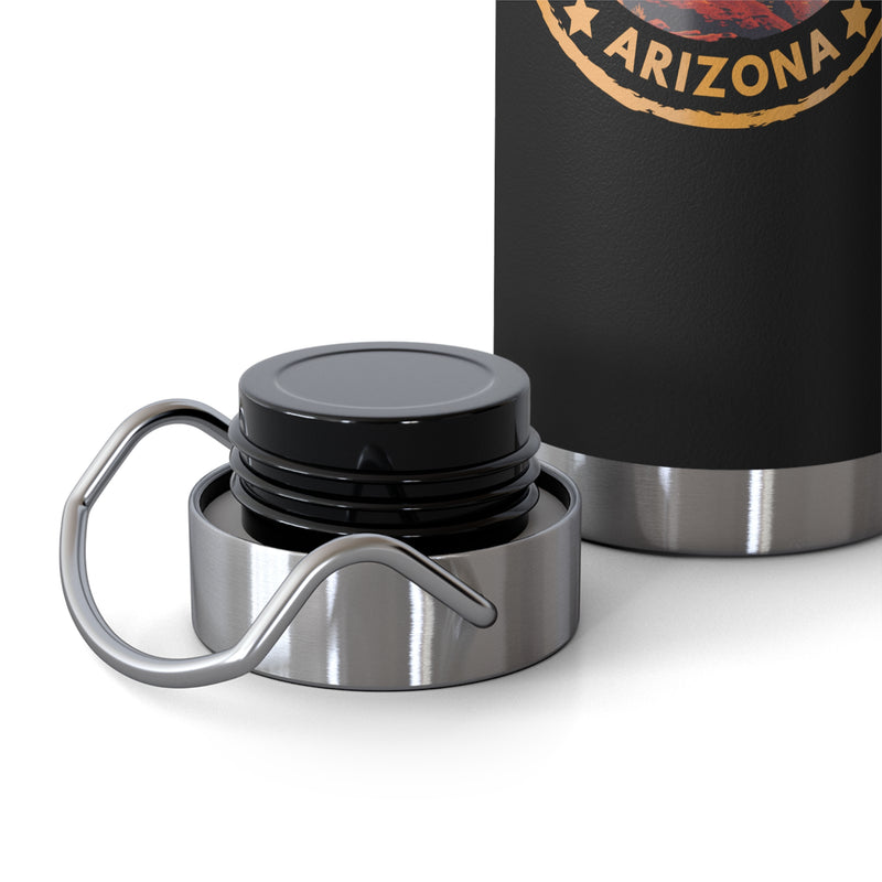 Grand Canyon National Park souvenir water bottle featuring an Arizona emblem design and stainless steel construction.