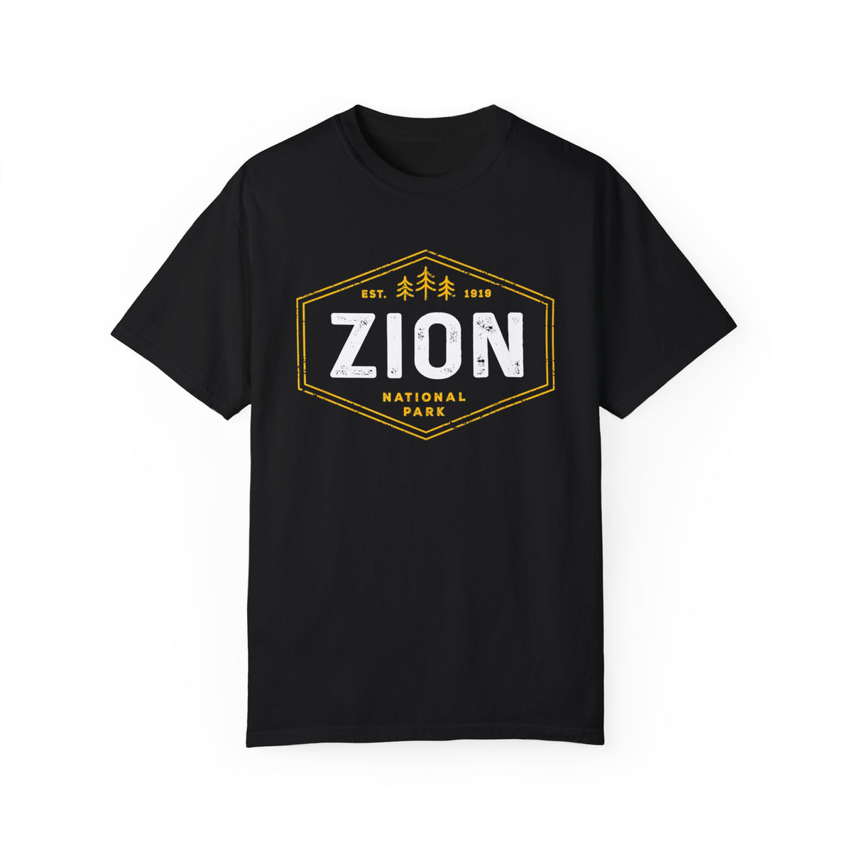 T-shirt featuring a vintage badge design for Zion National Park.