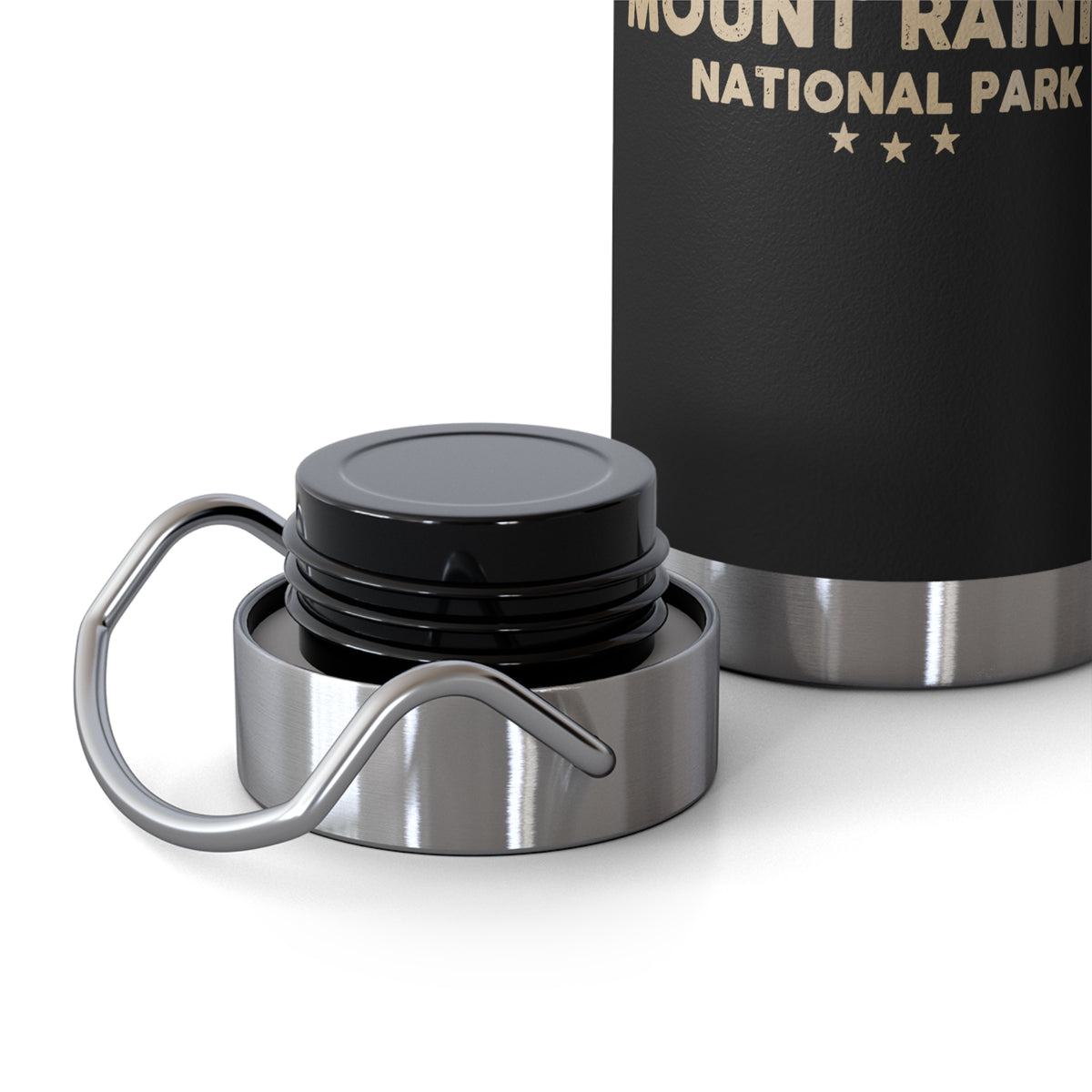 Mount Rainier National Park water bottle with a scenic mountain and sunset design.