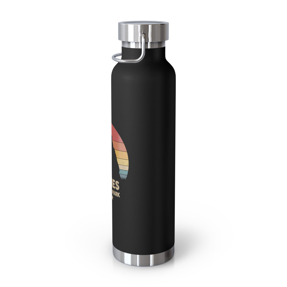 Image of a stainless steel water bottle featuring a design from Arches National Park.