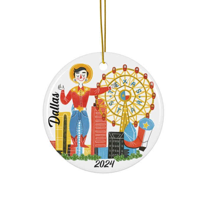 Dallas Texas Skyline Ceramic Ornament, 2024 Dallas Keepsake Souvenir With Free Shipping