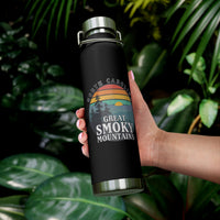 Great Smoky Mountains National Park NC souvenir bottle featuring a sunset scene and mountain design.