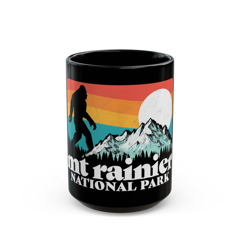 Mount Rainier National Park souvenir mug with Bigfoot and mountain design