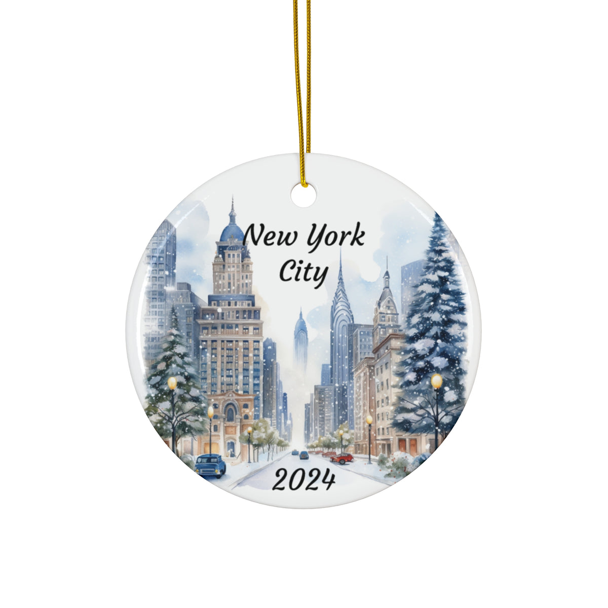 New York City Winter Scene Ceramic Ornament