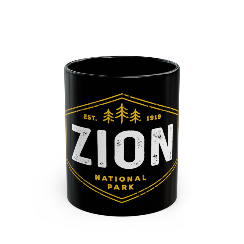 Ceramic mug featuring an Est. 1919 design of Zion National Park, ideal as a souvenir.