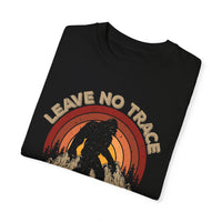 T-shirt featuring a Bigfoot silhouette with a sunset background and text "Leave No Trace America's National Parks."