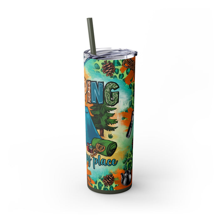 Camping is My Happy Place Skinny Tumbler with Straw, 20oz