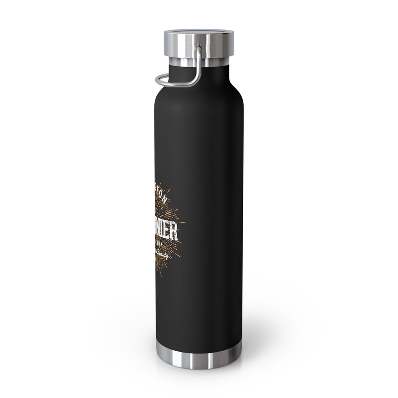 Stainless steel water bottle featuring Mt. Rainier National Park design, with a sturdy handle and powder-coated finish.