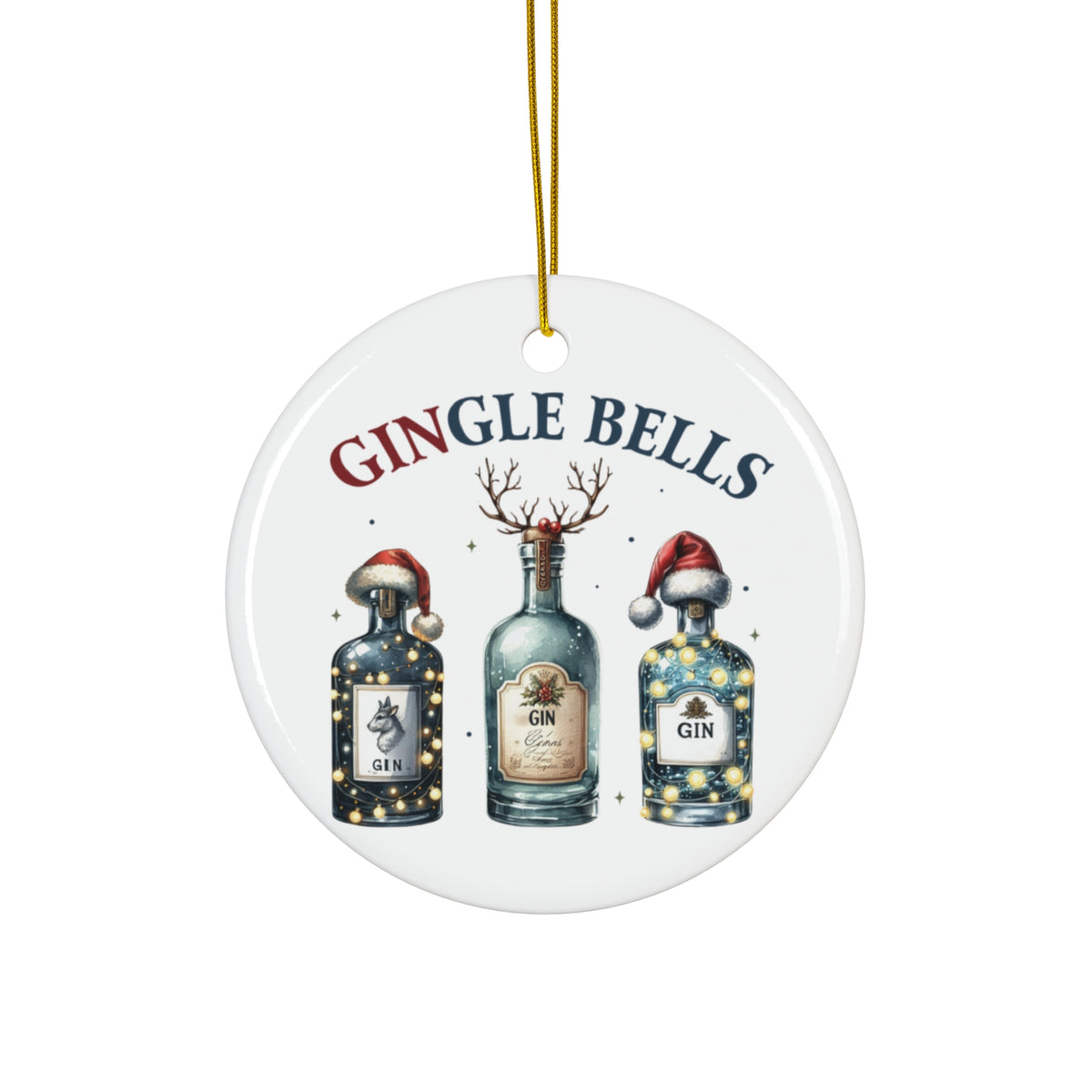 Gingle Bells Ceramic Ornament, 2024 Gin-Themed Holiday Keepsake With Free Shipping