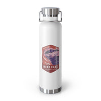 White stainless steel water bottle featuring a design of Wind Cave National Park with cave formations.