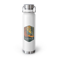 White stainless steel water bottle featuring a design of Sequoia National Park with tall sequoia trees.