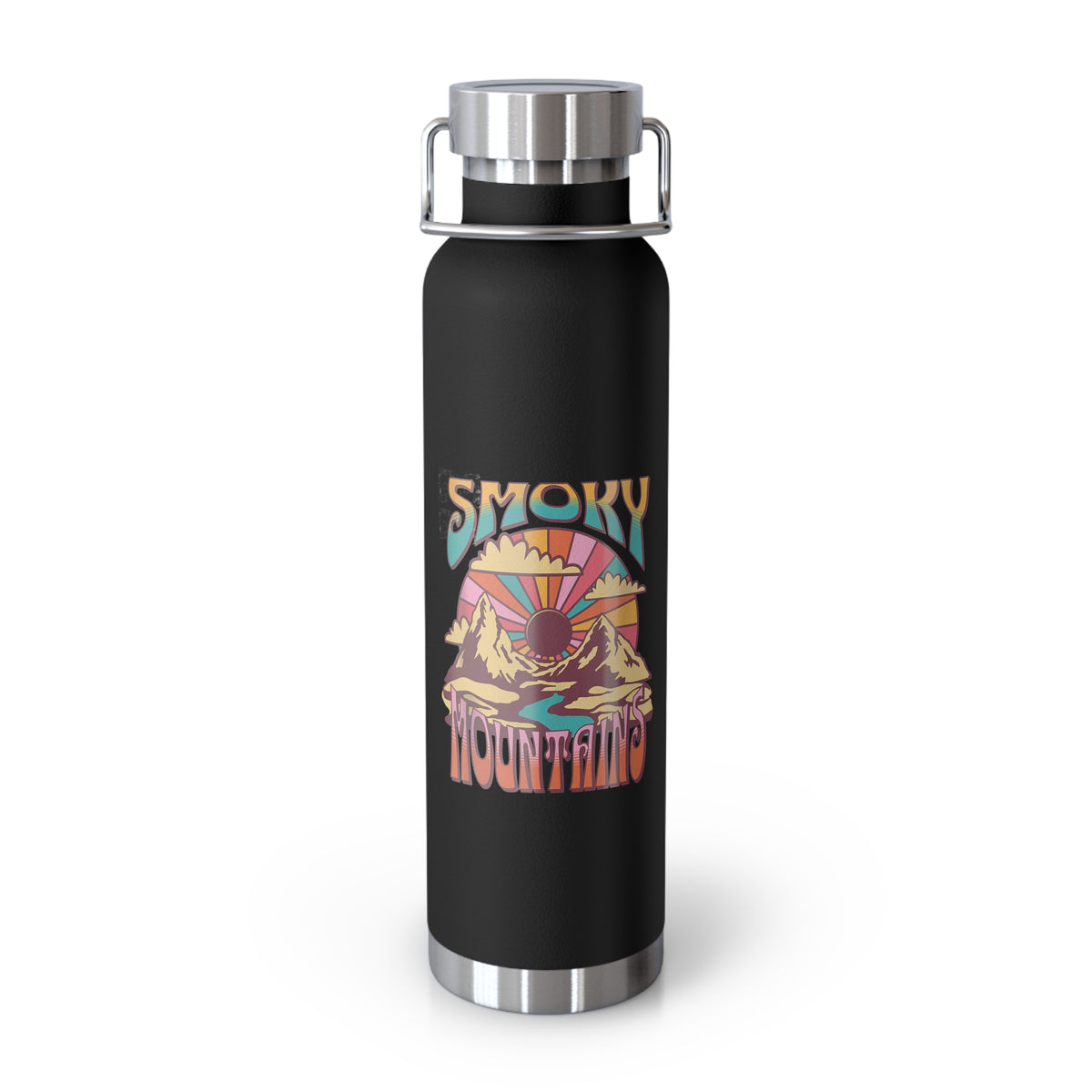 Great Smoky Mountains souvenir water bottle with scenic design.